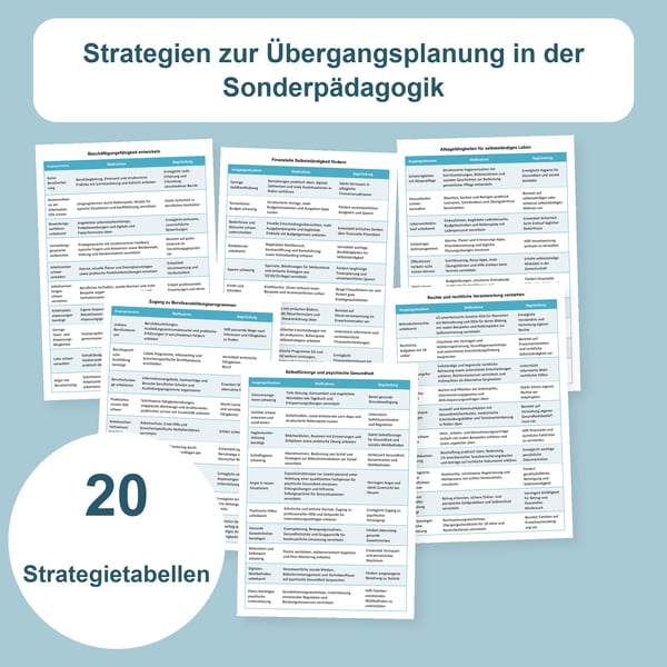 Übergang ins Erwachsenenleben in der Sonderpädagogik: 20 Tabellen | PDF + PowerPoint