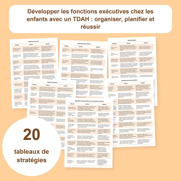 Fonctions exécutives et TDAH : 20 tableaux pour organiser, planifier et réussir | PDF + PowerPoint