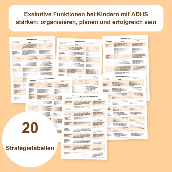 Exekutive Funktionen bei ADHS: 20 Tabellen zum Organisieren und Planen | PDF + PowerPoint