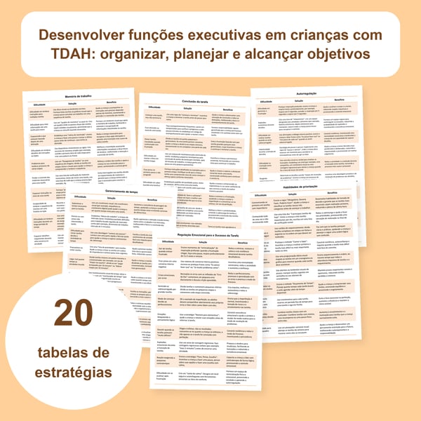 Funções executivas e TDAH: 20 tabelas para organizar e planejar | PDF + PowerPoint