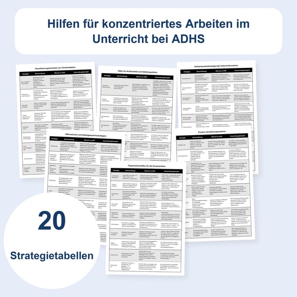 ADHS im Unterricht: 20 Strategietabellen zur Unterstützung der Aufmerksamkeit | PDF + PowerPoint