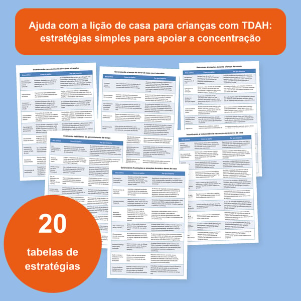 TDAH e tarefa de casa: 20 tabelas de estratégias para apoiar crianças | PDF + PowerPoint