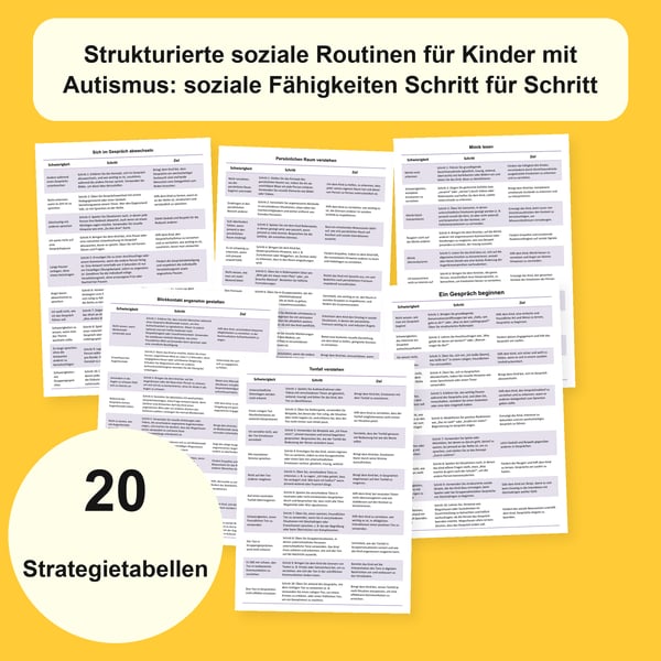 Autismus und soziale Kompetenzen: 20 Tabellen mit 200 Situationen | PDF + PowerPoint