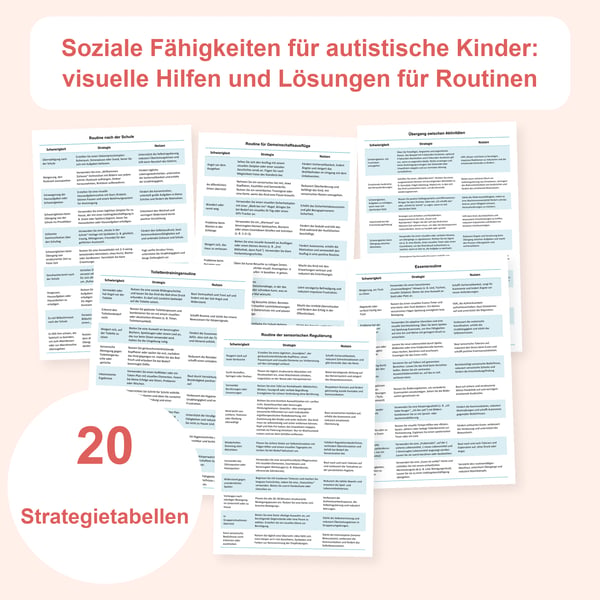 Autismus: soziale Kompetenzen, visuelle Hilfen und Routinen | 20 Tabellen PDF + PowerPoint