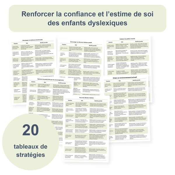 Dyslexie : confiance et estime de soi | 20 tableaux de stratégies PDF + PowerPoint
