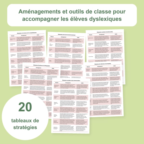 Dyslexie : adaptations scolaires et outils de classe | 20 tableaux PDF + PowerPoint
