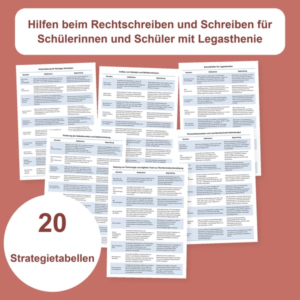 Legasthenie: Rechtschreibung und Schreiben | 20 Tabellen PDF + PowerPoint