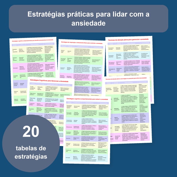 Gestão da ansiedade: estratégias práticas | 20 tabelas PDF + PowerPoint