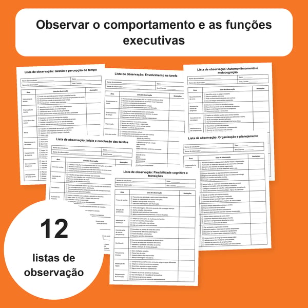 Observação em sala: funções executivas e comportamento | 12 checklists PDF + PowerPoint