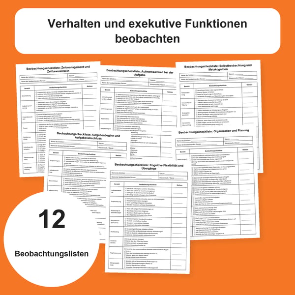Beobachtung im Unterricht: Exekutive Funktionen und Verhalten | 12 Checklisten PDF + PowerPoint