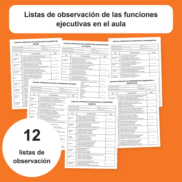 Funciones ejecutivas en clase | 12 fichas de observación PDF + PowerPoint
