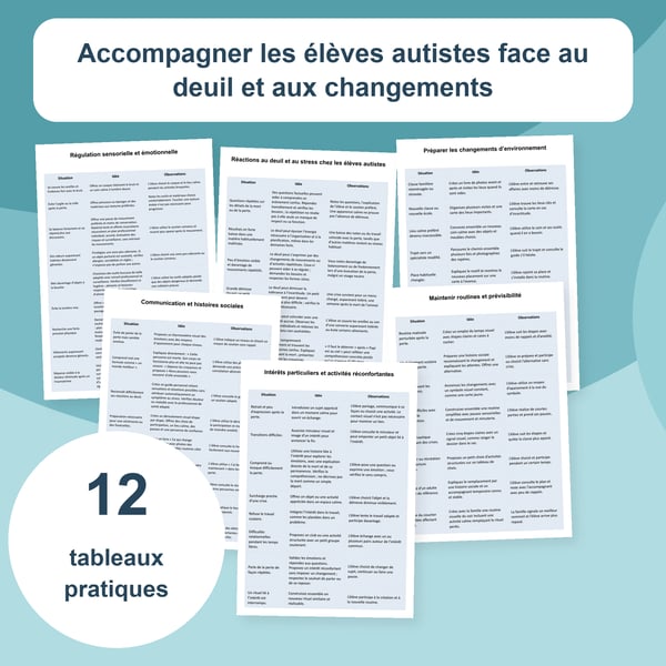Deuil et changements de vie chez les élèves autistes | 12 tableaux PDF + PowerPoint