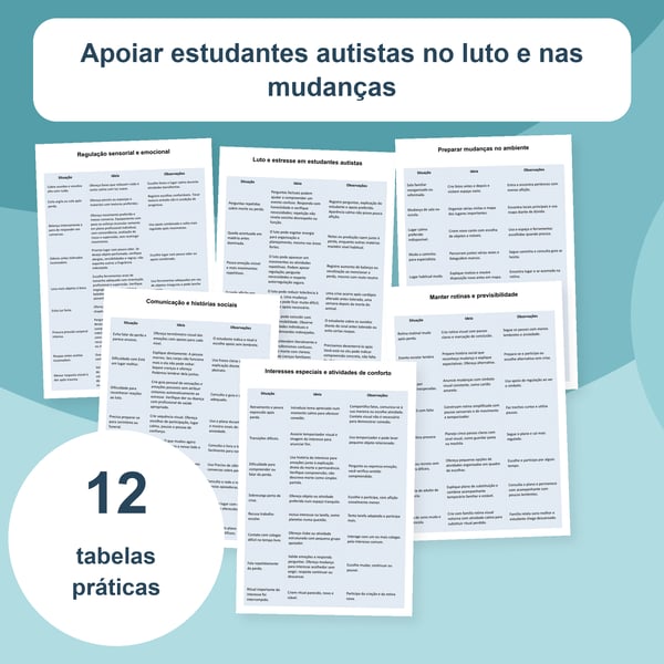 Luto e mudanças de vida em alunos autistas | 12 tabelas PDF + PowerPoint