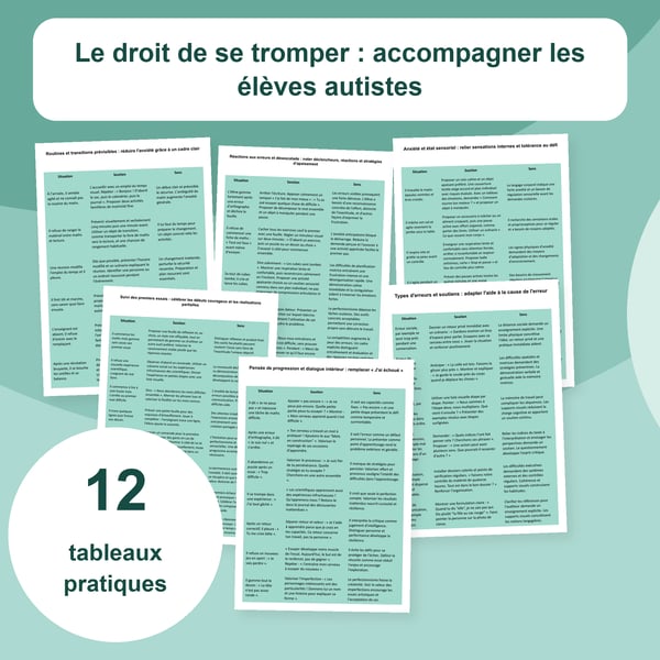Oser se tromper : soutien aux élèves autistes | 12 tableaux PDF + PowerPoint