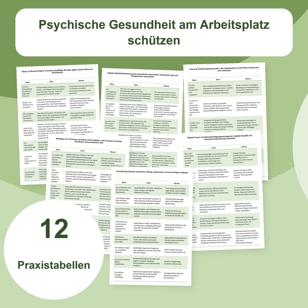 Psychische Gesundheit am Arbeitsplatz: Stress und Grenzen | 12 Tabellen PDF + PowerPoint