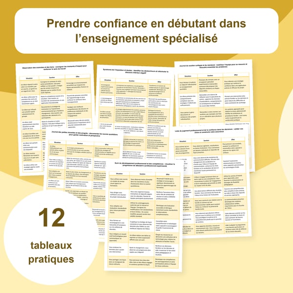Confiance du nouvel enseignant en éducation spécialisée | 12 tableaux PDF + PowerPoint