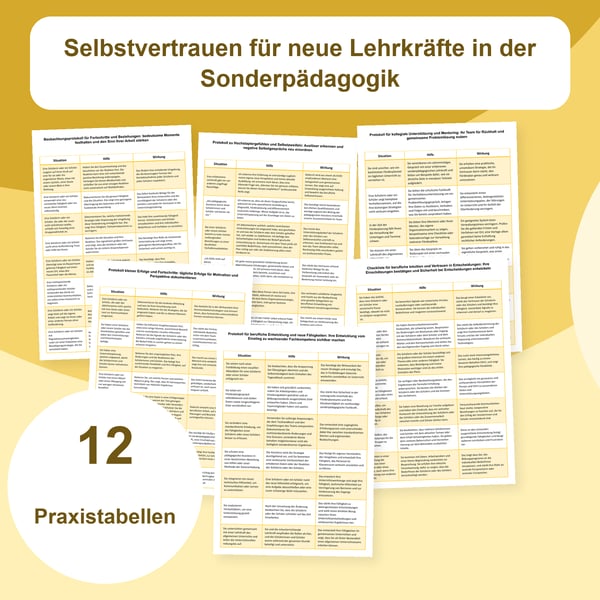 Selbstvertrauen neuer Lehrkräfte in der Sonderpädagogik | 12 Tabellen PDF + PowerPoint