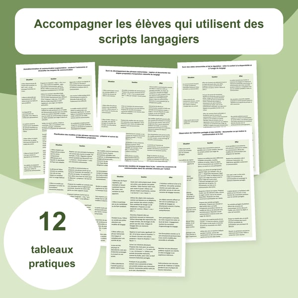 Langage gestalt et écholalie : observations et soutien | 12 tableaux PDF + PowerPoint