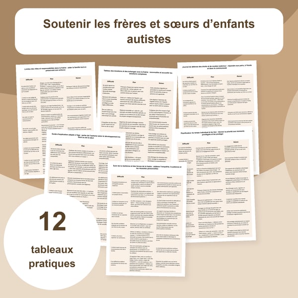 Frères et sœurs d’enfants autistes : émotions et soutien | 12 tableaux PDF + PowerPoint