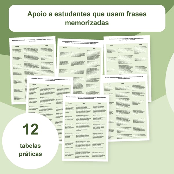 Linguagem gestalt e ecolalia: observação e apoio | 12 tabelas PDF + PowerPoint