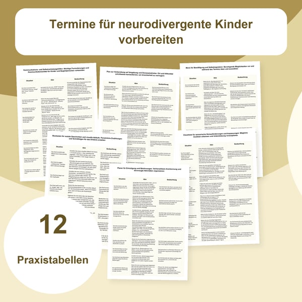 Termine für neurodivergente Kinder: 12 Vorbereitungstabellen | PDF + PowerPoint