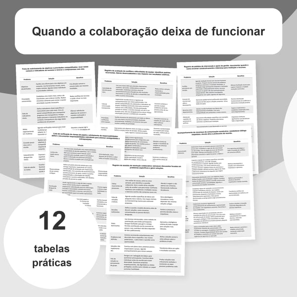 Colaboração em equipe: funções e conflitos | 12 tabelas PDF + PowerPoint