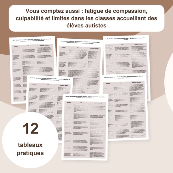 Fatigue, culpabilité et limites en classe autisme | 12 tableaux PDF + PowerPoint