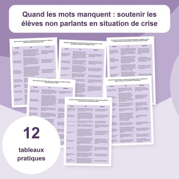 Élèves non parlants : communication et soutien en crise | 12 tableaux PDF + PowerPoint