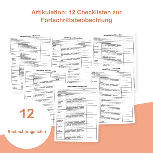 Artikulation: 12 Beobachtungslisten für die Dokumentation | PDF + PowerPoint