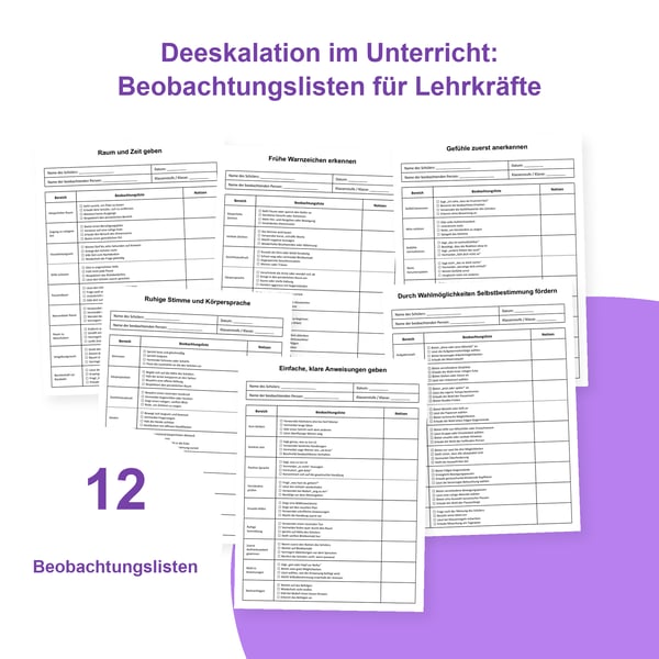 Deeskalation im Unterricht: 12 Beobachtungslisten für Lehrkräfte | PDF + PowerPoint