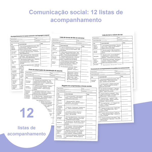 Linguagem pragmática: 12 listas de observação das interações | PDF + PowerPoint