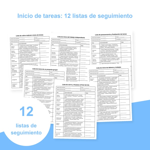 Inicio de tareas y funciones ejecutivas: 12 listas de observación | PDF + PowerPoint