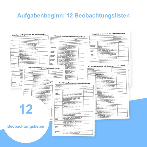 Aufgabenbeginn und exekutive Funktionen: 12 Beobachtungslisten | PDF + PowerPoint
