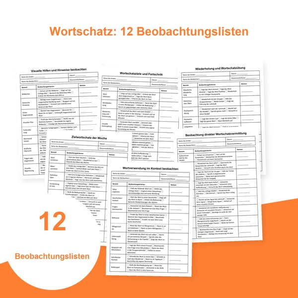 Wortschatzentwicklung: 12 Beobachtungslisten | PDF + PowerPoint