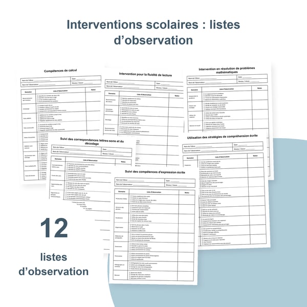 Interventions scolaires : 12 listes d’observation des apprentissages | PDF + PowerPoint