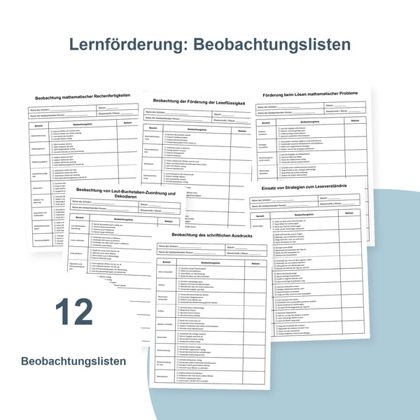 Schulische Förderung: 12 Beobachtungslisten zum Lernen | PDF + PowerPoint