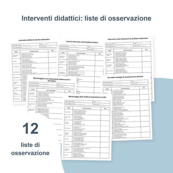 Interventi scolastici: 12 liste di osservazione degli apprendimenti | PDF + PowerPoint
