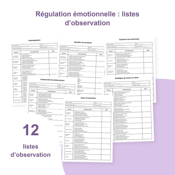Régulation émotionnelle à l’école : 12 listes d’observation | PDF + PowerPoint
