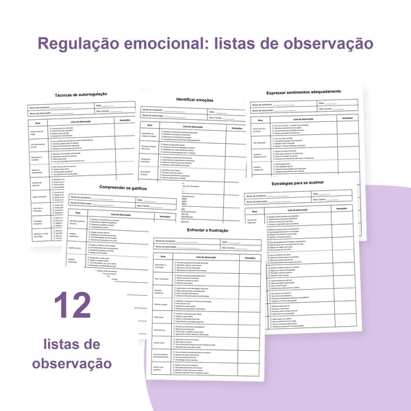 Regulação emocional na escola: 12 listas de observação | PDF + PowerPoint