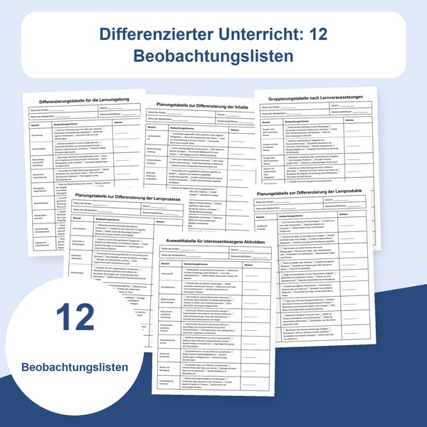 Differenzierter Unterricht: 12 Beobachtungslisten | PDF + PowerPoint