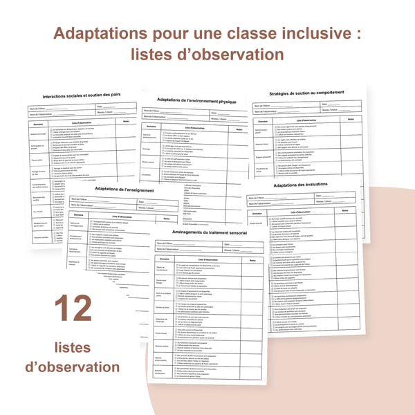 Classe inclusive : 12 listes d’observation des adaptations | PDF + PowerPoint