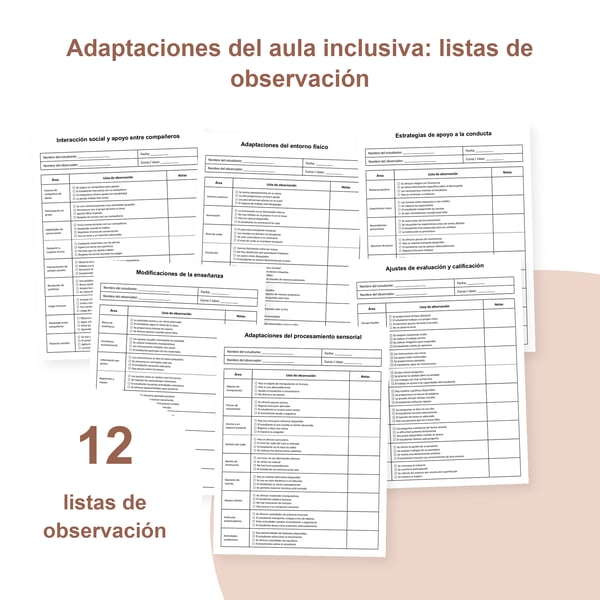 Aula inclusiva: 12 listas de observación de adaptaciones | PDF + PowerPoint