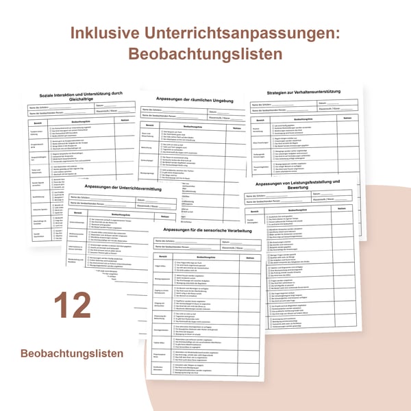 Inklusive Klasse: 12 Beobachtungslisten zu Anpassungen | PDF + PowerPoint