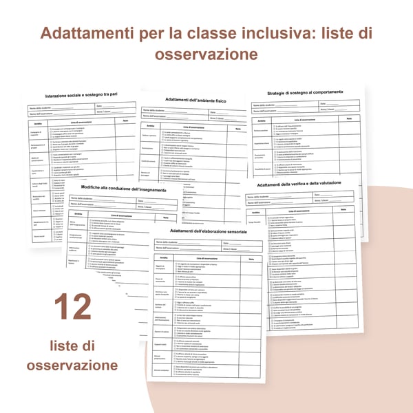 Classe inclusiva: 12 liste di osservazione degli adattamenti | PDF + PowerPoint
