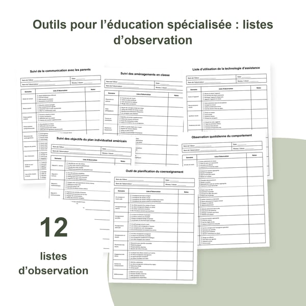 Suivi en éducation spécialisée : 12 listes d’observation | PDF + PowerPoint