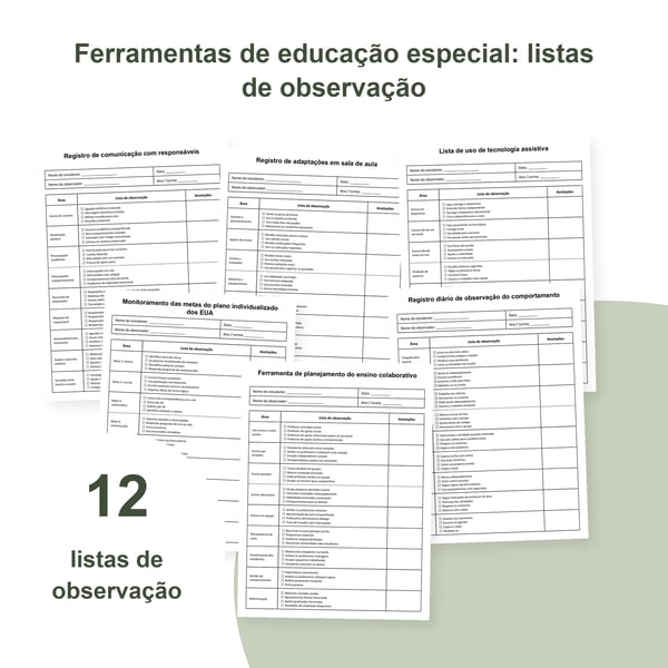 Acompanhamento na educação especial: 12 listas de observação | PDF + PowerPoint