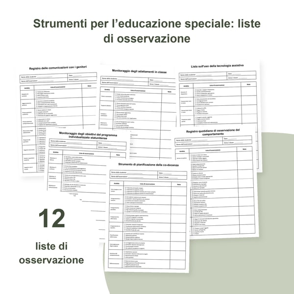 Monitoraggio nell’educazione speciale: 12 liste di osservazione | PDF + PowerPoint