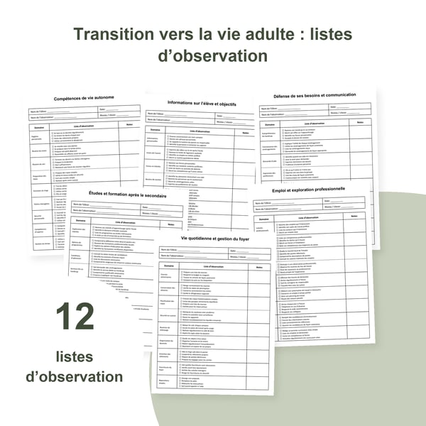 Transition vers la vie adulte : 12 listes d’observation | PDF + PowerPoint