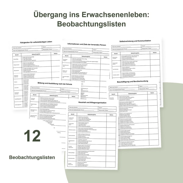Übergang ins Erwachsenenleben: 12 Beobachtungslisten | PDF + PowerPoint