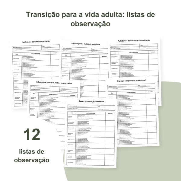 Transição à vida adulta: 12 listas de observação | PDF + PowerPoint